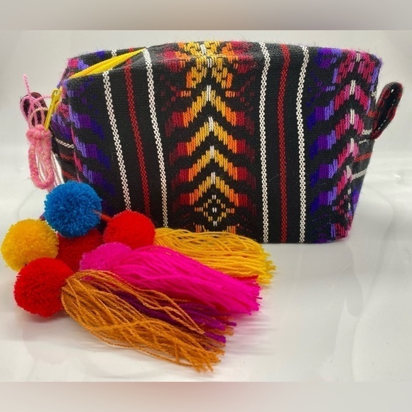 Mexican Cosmetic Bag Makeup Bag Pom Poms - Picture 1 of 8